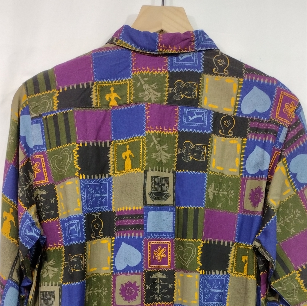 Vintage Ruff Hewn Patchwork Button Shirt Womens L Multicolor Artsy Retro Boho - Picture 6 of 7
